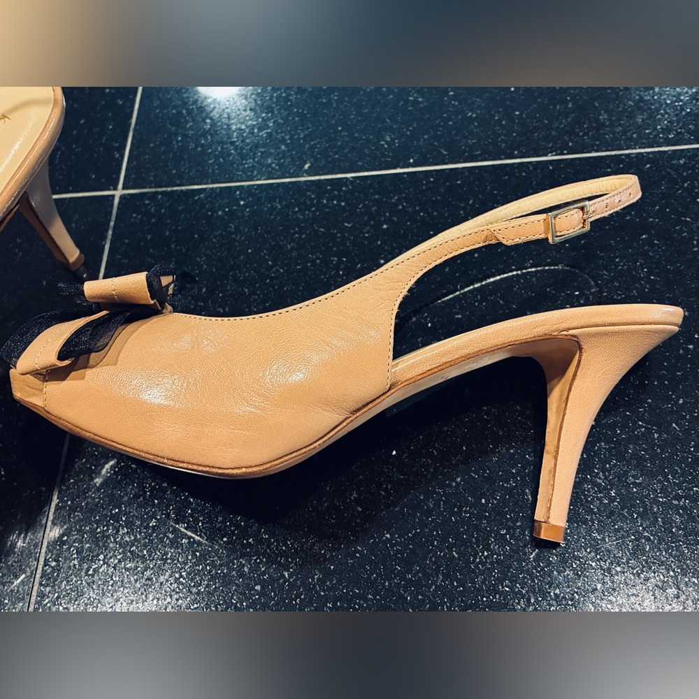 Kate Spade New York Billow Leather Slingback Heels Tan SZ. 7.5 Made In Italy - Picture 11 of 14